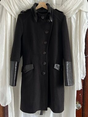 Vintage Y2K Wool & Leather Coat with Belt Detail